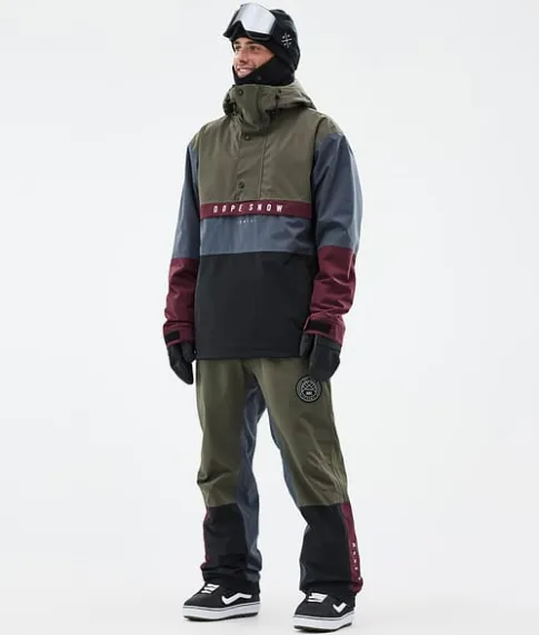 Snowboard Broeken>DOPE SNOW Blizzard Track OIiveGreen/Burgundy/MetalBlue/Black