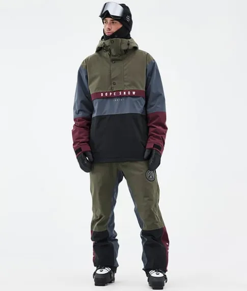 Skibroeken>DOPE SNOW Blizzard Track OIiveGreen/Burgundy/MetalBlue/Black